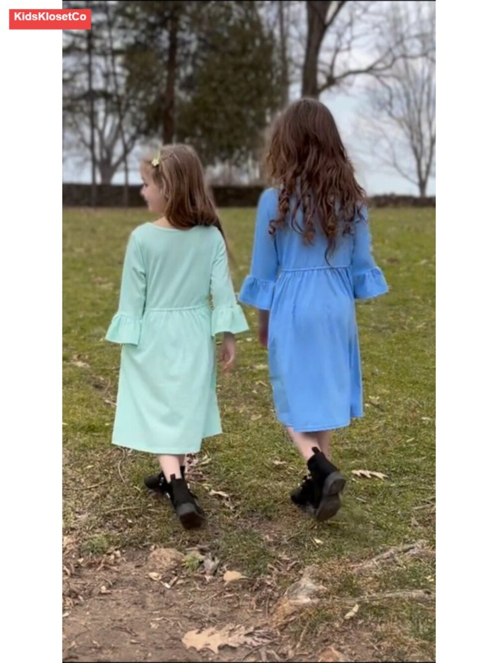 Girls Boho Floral A-line Swing Midi Dress with Pockets - Picture 6 of 6